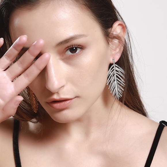 Silver Feather Stud Earrings - Picture 2 of 7